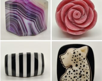 Mod Stone and Resin Midcentury Rings