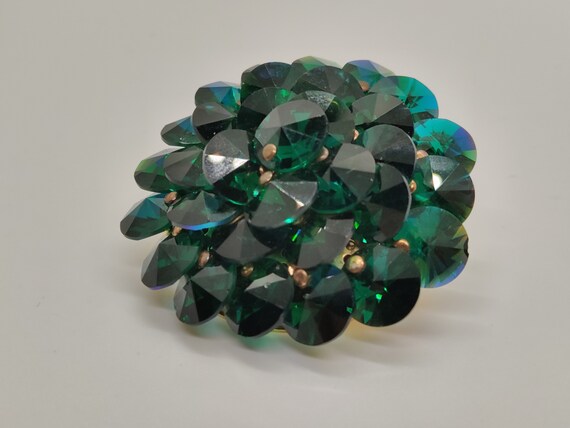 Dark Emerald Green Czech Crystal Brooche - image 4
