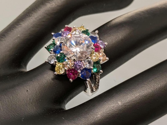 Multi Color Statement Faux SS Ring - image 1