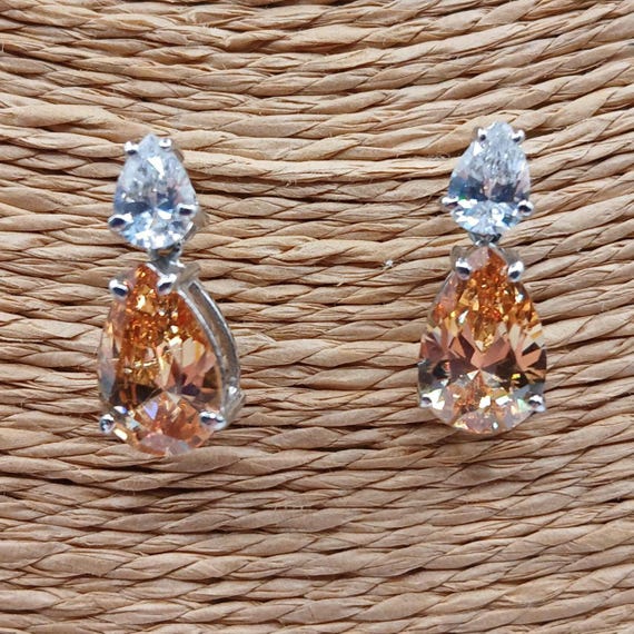 Pear Brandy Colored CZ Earrings - image 10