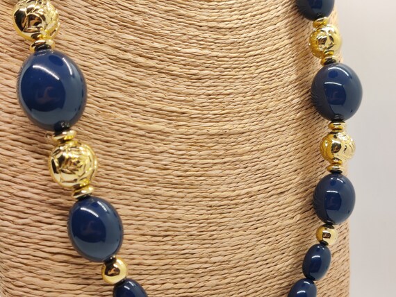 Navy and Gold Beaded Necklace - image 2