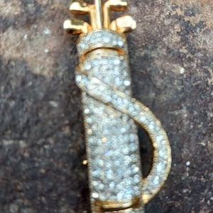 Gold and crystal golf club/bag brooch
