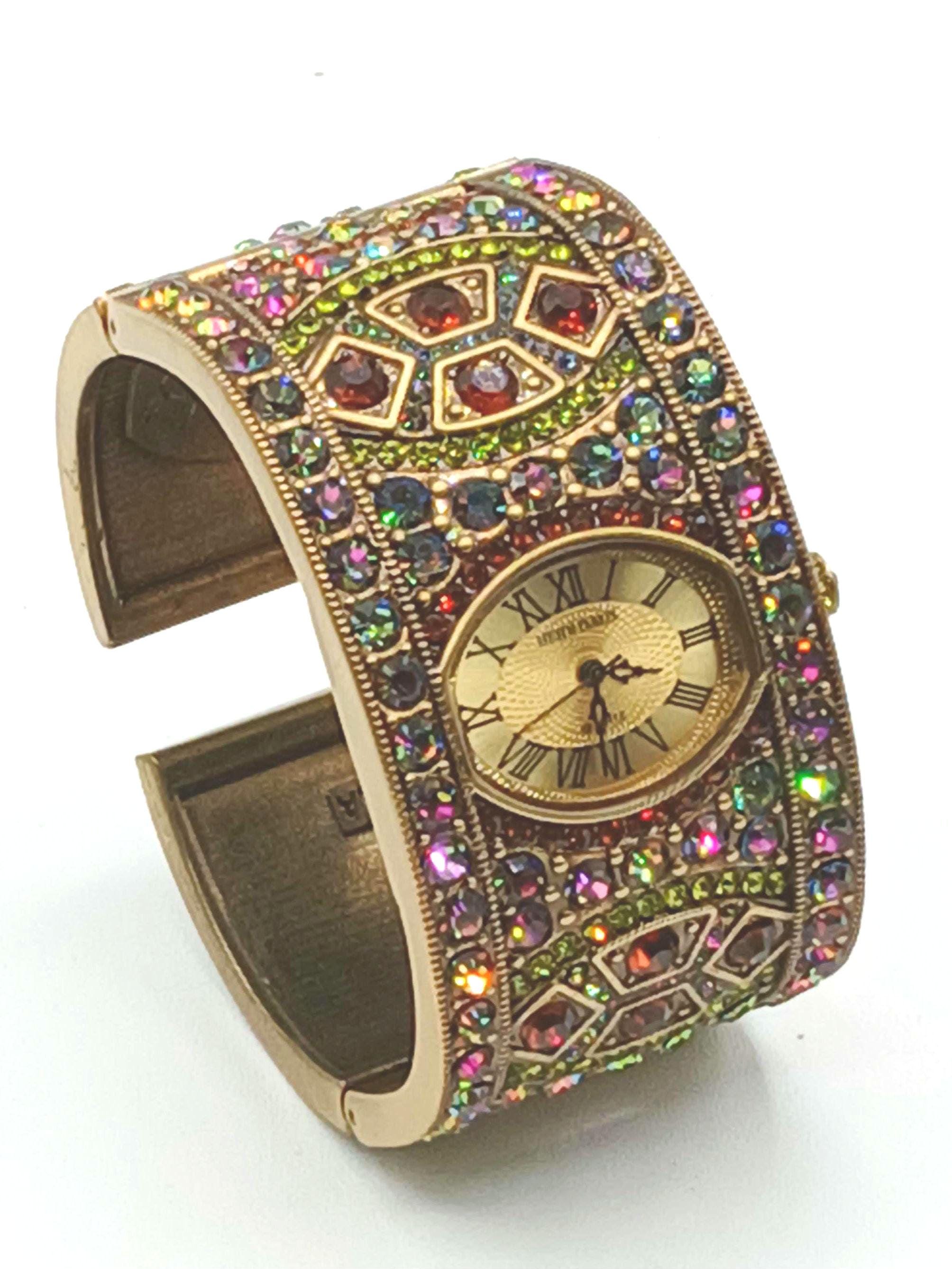 Heidi Daus Multicolor Jeweled Cuff Watch Marty Bentley | Vintage Heidi Daus Bracelet Watch in  main image 3