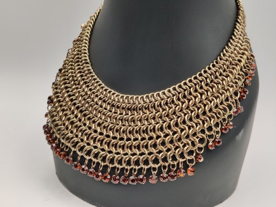 Gold and Brown Chainmail Bead Bib Necklace - image 4