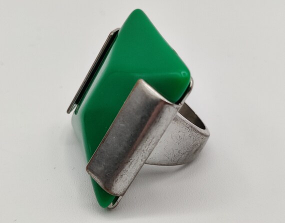 Large MOD Green Square Statement Ring / Unique 19… - image 4