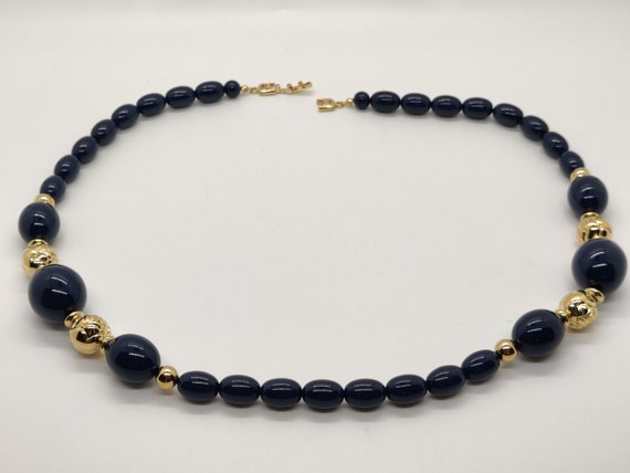 Navy and Gold Beaded Necklace - image 6