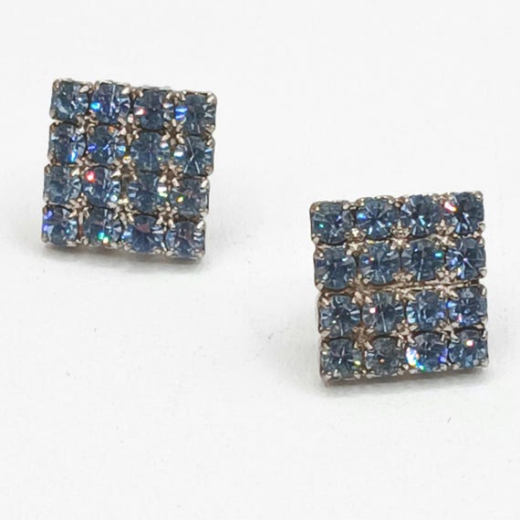 Blue Rhinestone Square Earrings - image 3