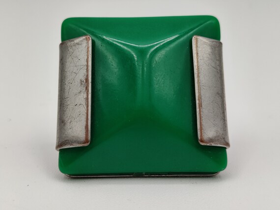 Large MOD Green Square Statement Ring / Unique 19… - image 2