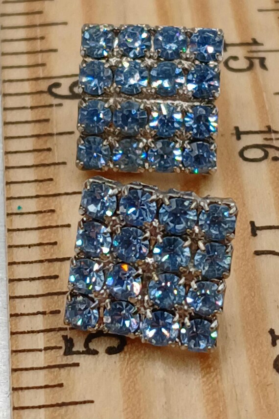 Blue Rhinestone Square Earrings - image 4