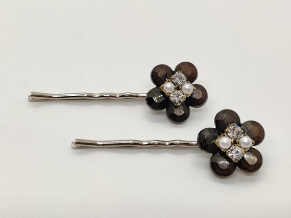 Fancy Faceted Black, Pearl and Rhinestone Hairclip - Etsy