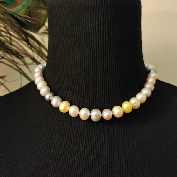 Honora 9-10mm Pastel / Multicolor Pearl Necklace. Single Knotted Freshwater Cultured Pearls.