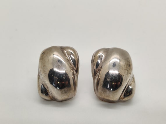 Sterling Silver Mid Century signed  Clip Earrings - image 2