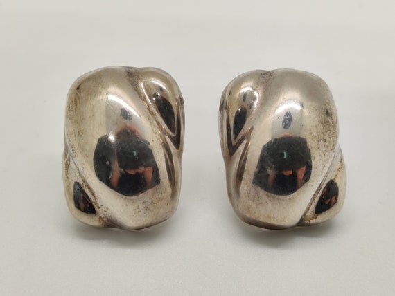 Sterling Silver Mid Century signed  Clip Earrings - image 1