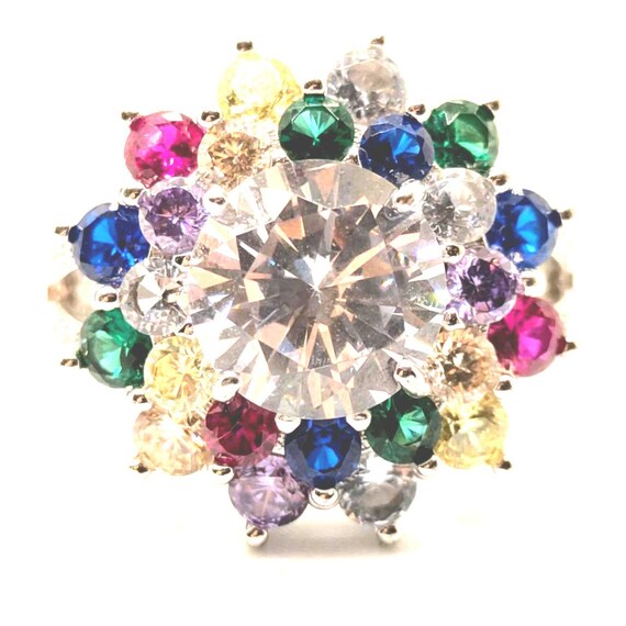 Multi Color Statement Faux SS Ring - image 7