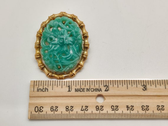 CARVED faux Jade and Gold  signed GERRYS Pendant/… - image 10