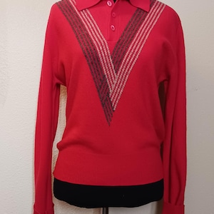 Red Wool 1950s Women&#39;s Pullover Sweater