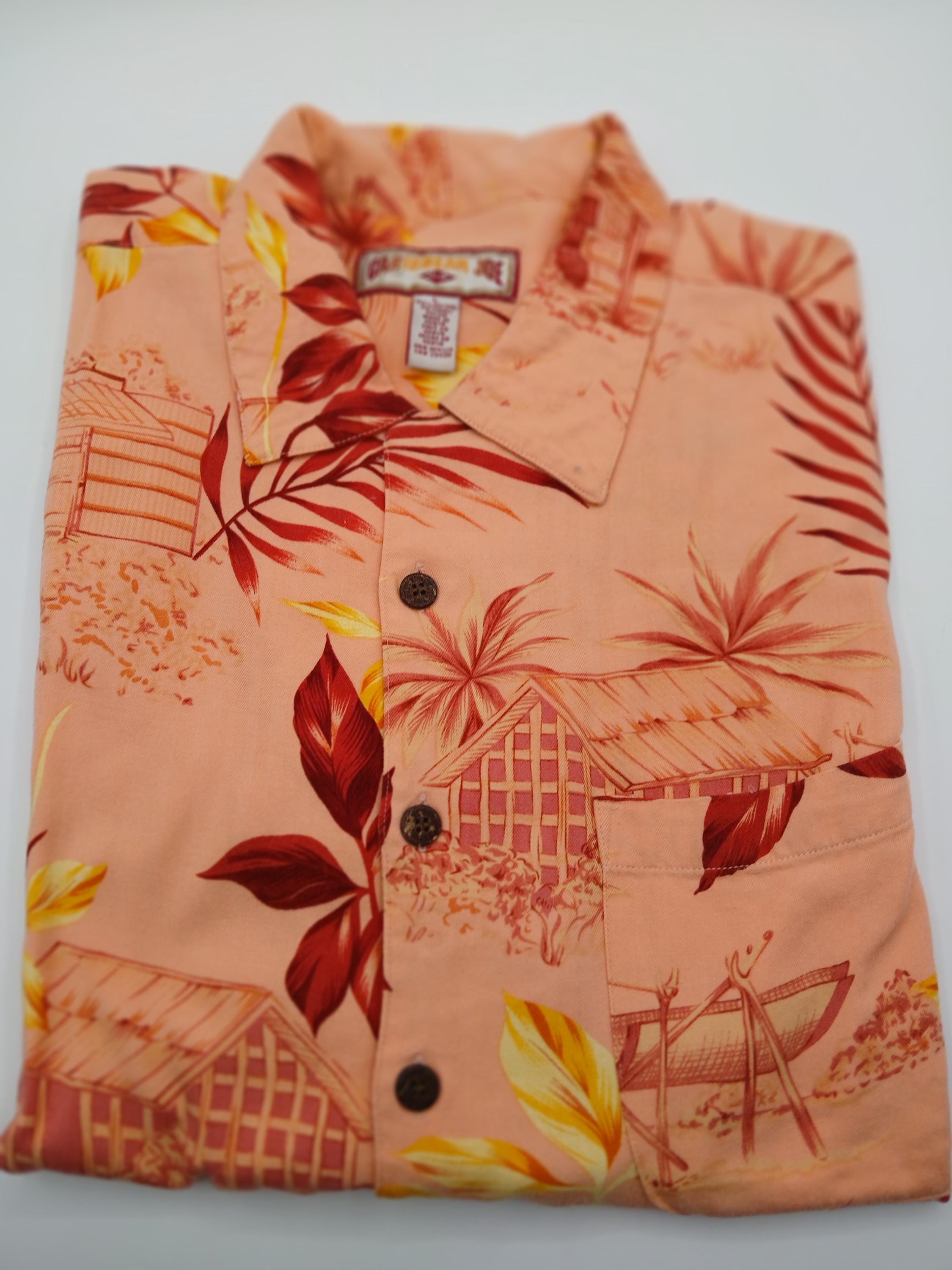 Chemise Hawaïenne Caribbean Joe – Manches Courtes – Taille L – Orange Motifs Palmiers