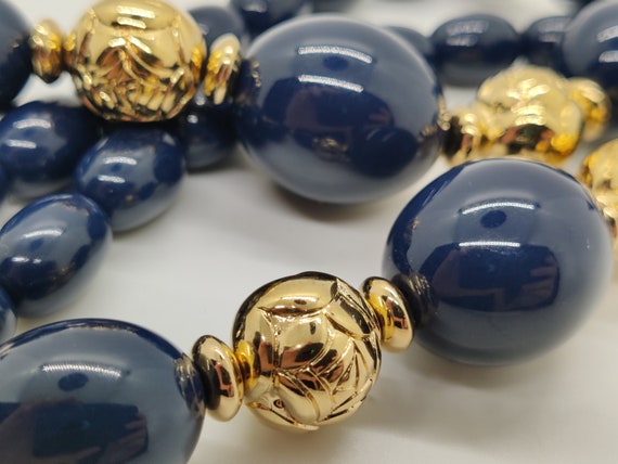 Navy and Gold Beaded Necklace - image 8