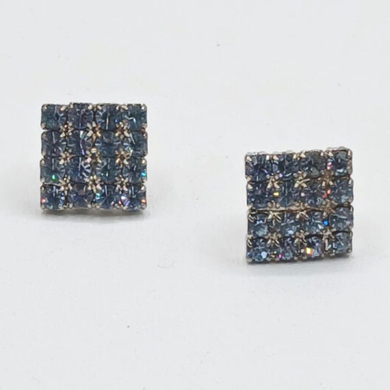 Blue Rhinestone Square Earrings - image 6
