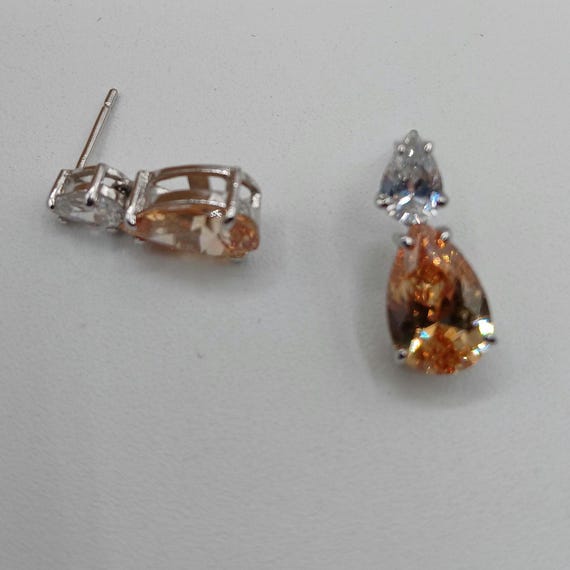 Pear Brandy Colored CZ Earrings - image 11