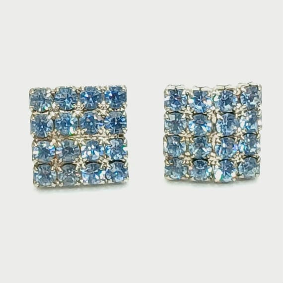 Blue Rhinestone Square Earrings - image 1
