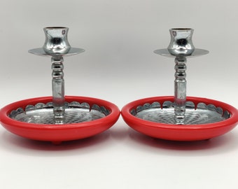 Red and Silver Etched Candlesticks