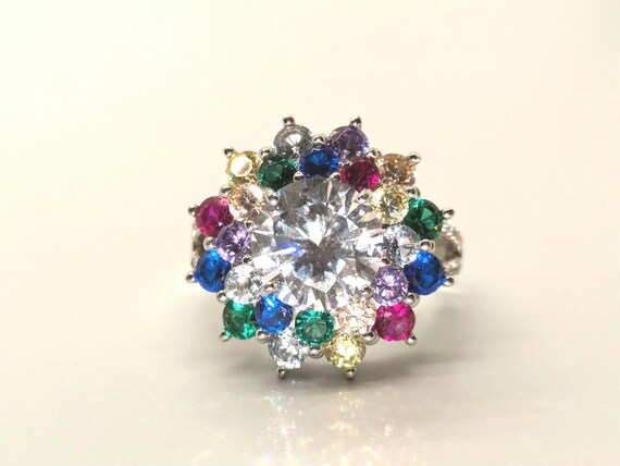 Multi Color Statement Faux SS Ring - image 3