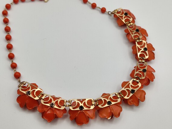 ORANGE Open Petal  Flower Necklace with Rhineston… - image 8