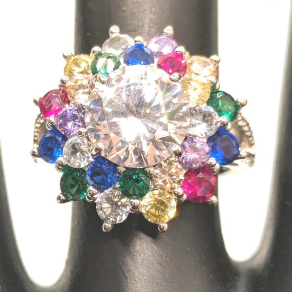 Multi Color Statement Faux SS Ring - image 6