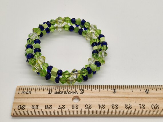 Spring Green and Cobalt Mixed Beaded Necklace and… - image 10