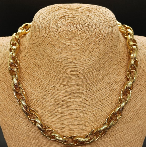 Gold Textured Rope Chain Necklace. Twisted Interl… - image 1