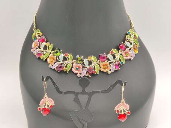 Joan Rivers Colorful Enamel Necklace and Earrings… - image 1