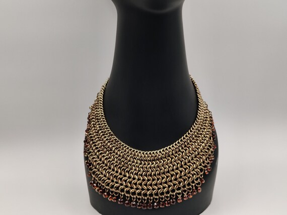 Gold and Brown Chainmail Bead Bib Necklace - image 3