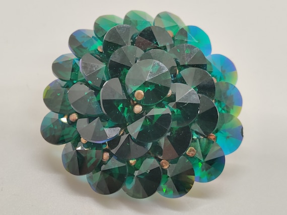 Dark Emerald Green Czech Crystal Brooche - image 1