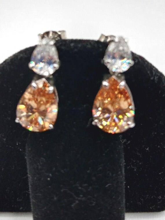Pear Brandy Colored CZ Earrings - image 1