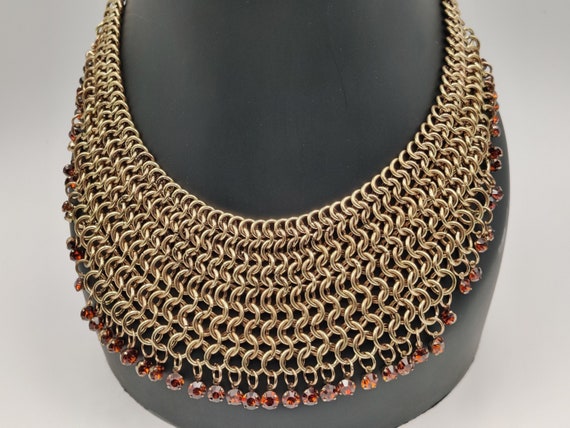 Gold and Brown Chainmail Bead Bib Necklace - image 2