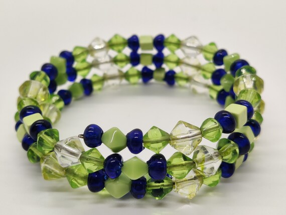 Spring Green and Cobalt Mixed Beaded Necklace and… - image 7