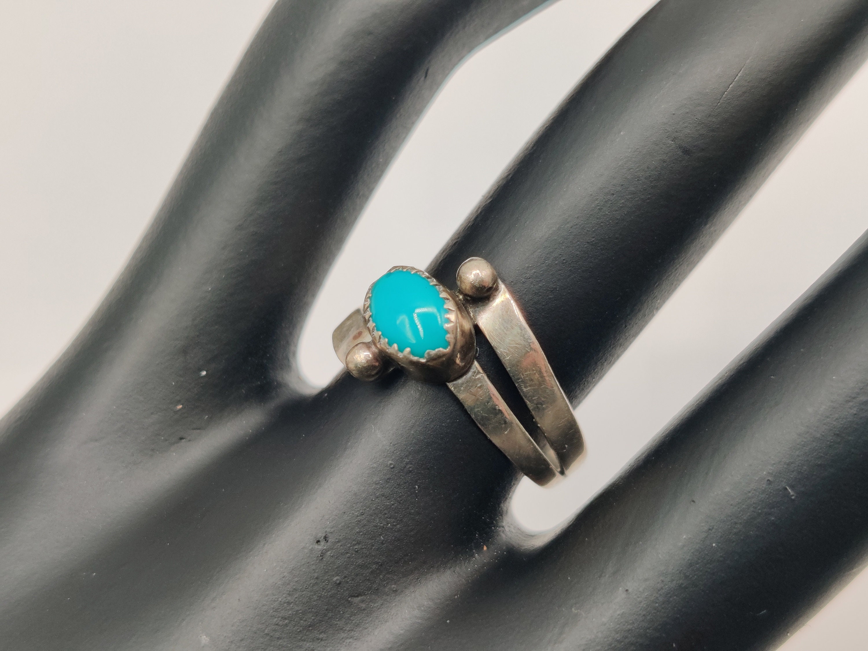 Sleeping Beauty Turquoise Sterling Silver Ring / Sawtooth Bezel Bypass ...