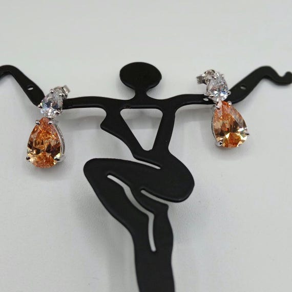 Pear Brandy Colored CZ Earrings - image 8