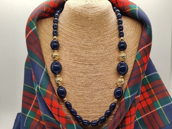 Navy and Gold Beaded Necklace - image 3