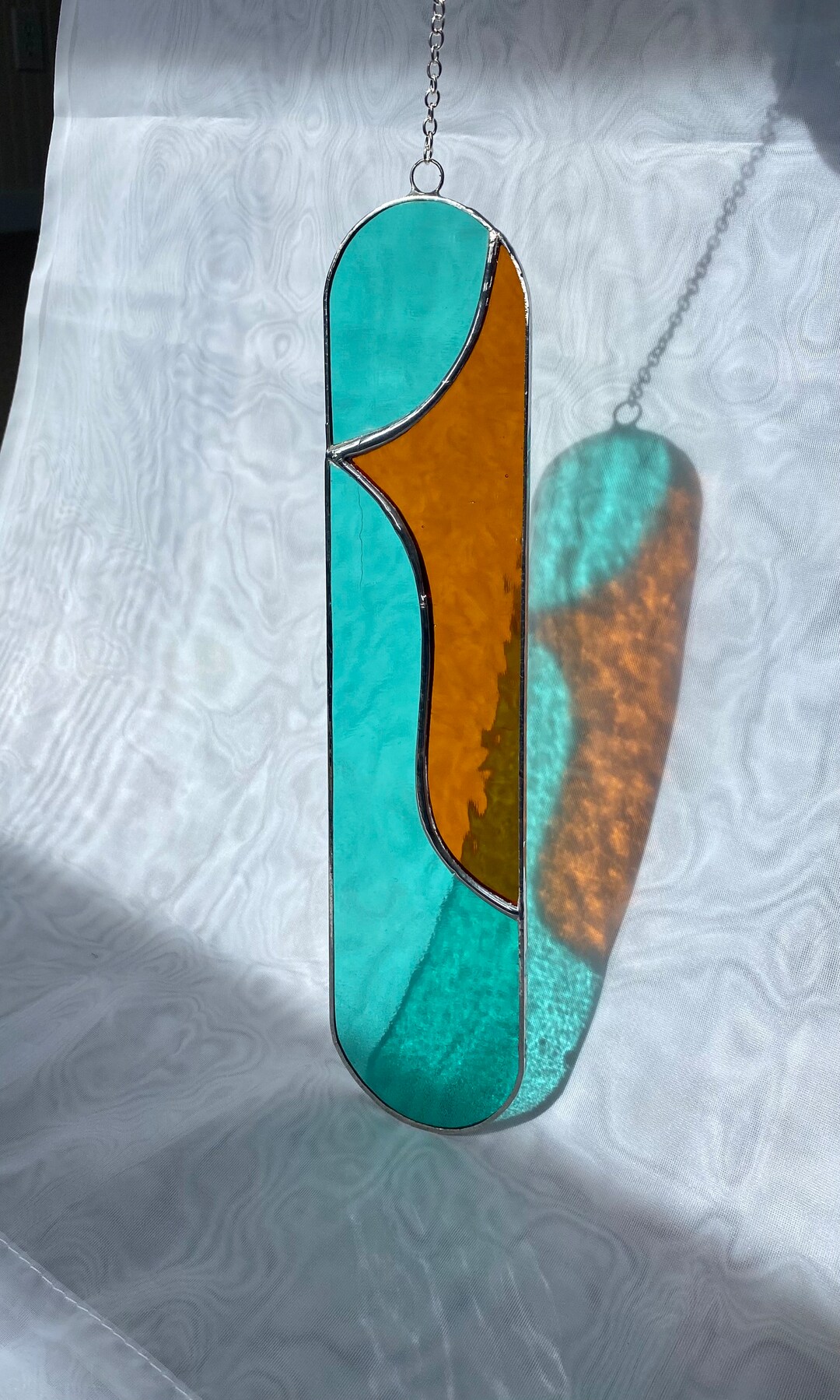 Modern Stained Glass Suncatcher, Minimalist Art, HANDMADE, 8 X 2.5