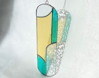 Modern Stained Glass Suncatcher, Minimalist Wall Hanging, Midcentury Modern Decor, HANDMADE, 2.5”x8”