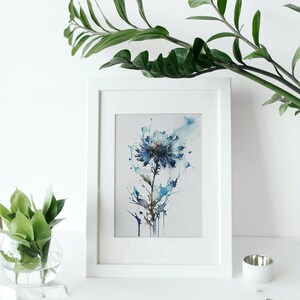 BLUE FLOWER Watercolor Print | Wall Art Decor Minimalist Abstract | Gift for Her I Anniversary Gift I Home Gallery Painting