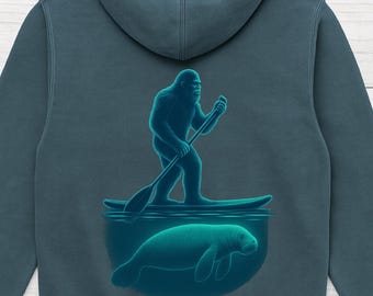 Bigfoot Paddleboard Hoodie, Coastal Cryptid Sweatshirt with Manatee, Comfort Colors SUP Bigfoot Design
