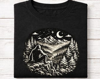 Bigfoot on the Ridge Comfort Colors Tee, Minimal Sasquatch Mountain Art Shirt