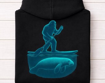 Bigfoot SUP Hoodie, Manatee Cryptid Sweatshirt, Coastal Comfort Colors Hoodie, Paddleboard Beach Gift