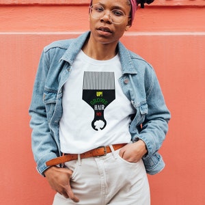 Afro Pick T-Shirt | My Hair Grows Up | Women&#39;s Relaxed T-Shirt | Afrocentric Shirt