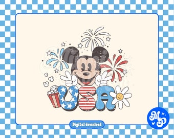 Retro Mickey Mouse 4th July PNG: USA Sublimation Design (Digital Download)
