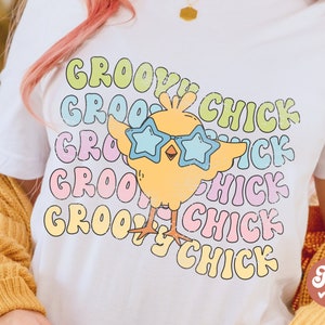 Groovy chick PNG, hippie retro sublimation design, funny easter t-shirt print