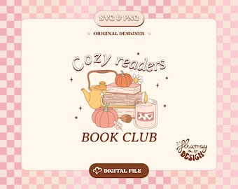 Cozy Readers Book Club SVG PNG: Autumn Books Design (Digital Download)